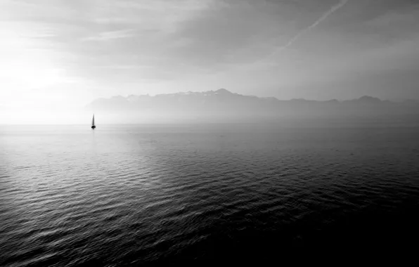 Picture sea, ocean, water, black and white, boat, b/w, sail