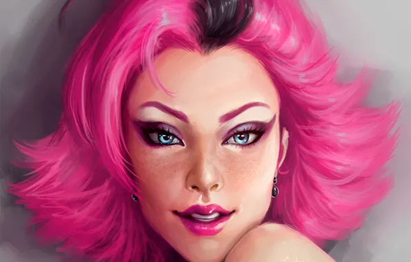 Picture woman, eyes, pink, art