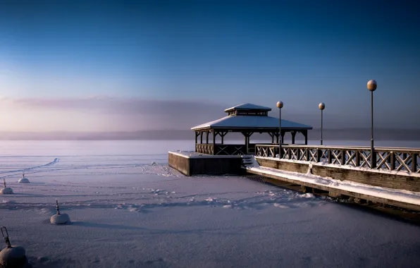 Picture winter, snow, lake, pier