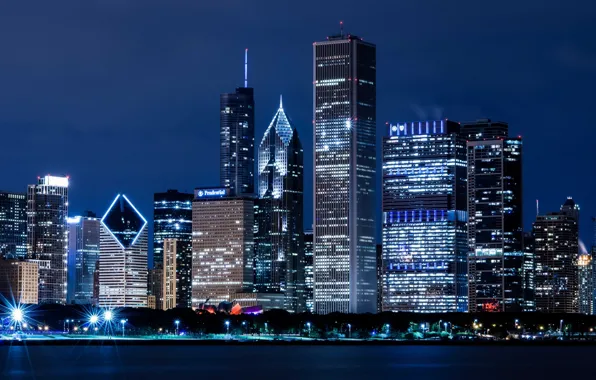 Picture night, the city, river, building, home, skyscrapers, Chicago, USA, USA, Il, Chicago, Illinois, skyscrapers