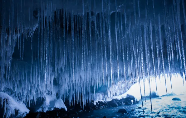 Picture winter, water, nature, icicles, cave