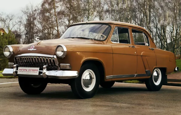 Picture background, sedan, classic, Volga, GAS, GAZ, Volga, 1958, brown.the front, M-21I