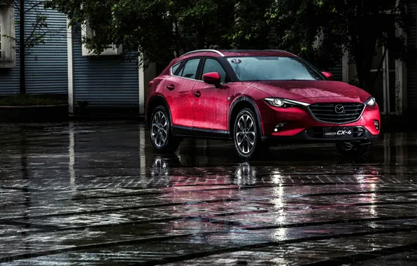 Picture road, rain, Mazda, Rain, Mazda, crossover, Burgundy, CX-4