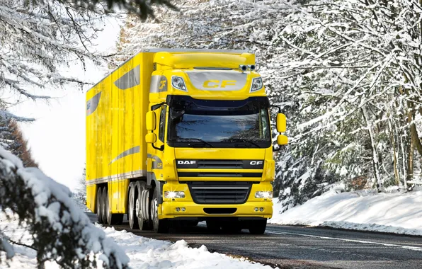 Picture Winter, Road, Snow, Truck, Wallpaper, Yellow, Truck, DAF, DAF