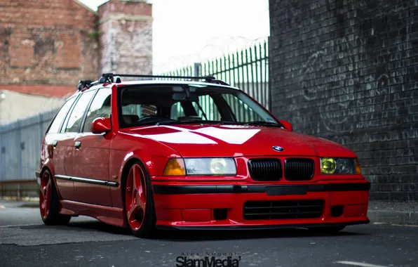 Picture bmw, red, stance, e36, Touring