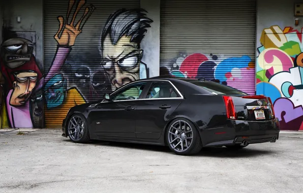 Picture black, Cadillac, grafiti, black, CTS-V, Cadillac