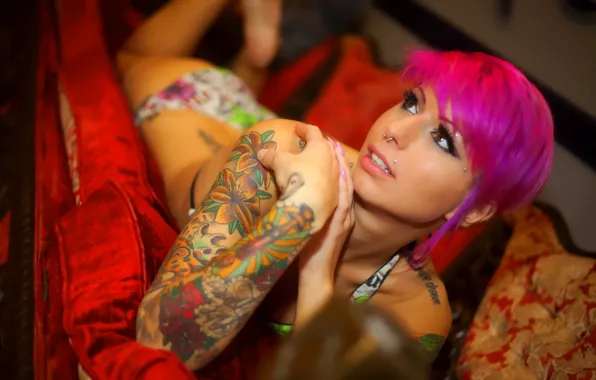 Picture smile, piercing, girl tattoo