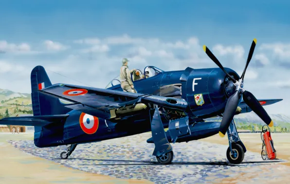 Picture fighter, war, art, airplane, painting, aviation, attacker, F8F Bearcat