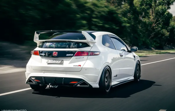 Picture white, honda, forest, road, tuning, civic, speed, mugen, type r