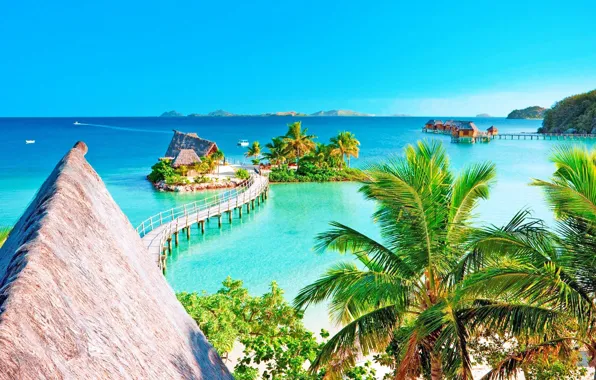 Picture wide, beach, ocean, Tahiti, island, resort