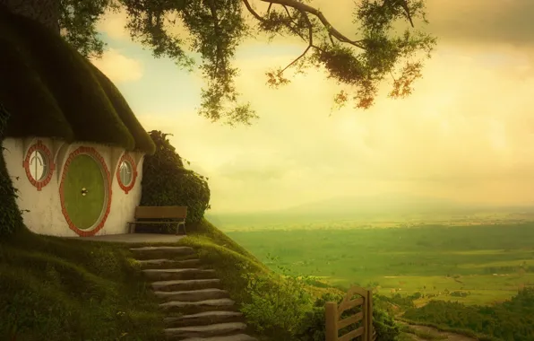 Picture greens, Nora, the Lord of the rings, art, shop, steps, house, Shir, The Shire, the …