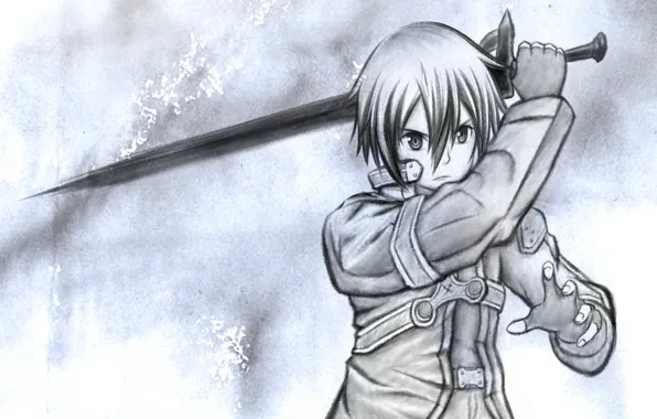 Picture weapons, anime, art, sword art online, Kirito, The black swordsman