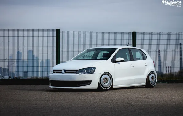 Picture volkswagen, white, wheels, tuning, polo, germany, low, stance, Polo, dapper