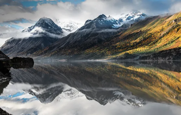 Picture autumn, reflection, mountains, lake