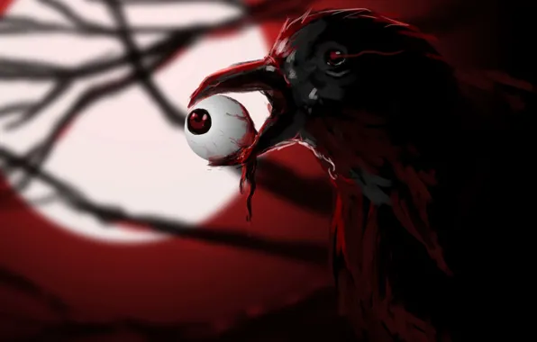Picture eyes, bird, blood, art, Raven, eyeball