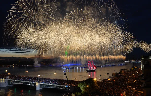 Picture Saint Petersburg, brig, Fireworks, Scarlet sails, Tre Kronor, ShennikovSV