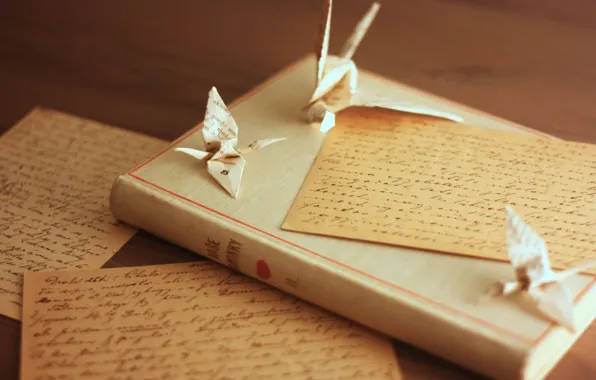 Picture letter, book, birds, origami, cranes