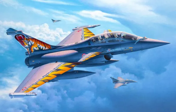 Picture war, art, painting, jet, Dassault Rafale