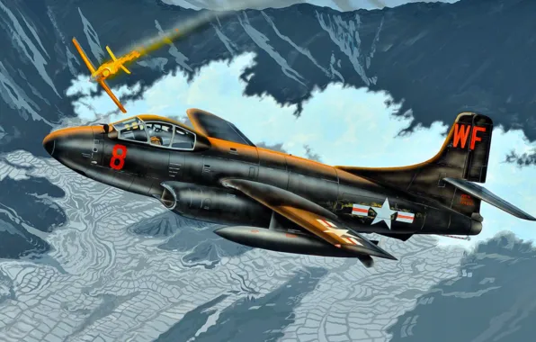 Picture war, art, painting, aviation, jet, Douglas F3D Skyknight
