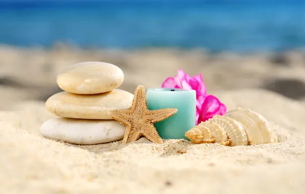 Picture sand, beach, stones, shell, relax, beach, sand, Spa, seashell, candle, spa, starfish