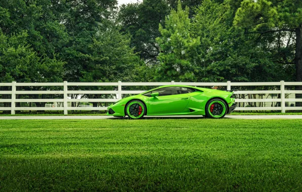 Picture Lamborghini, Green, Color, Side, Supercar, Wheels, ADV.1, Huracan, LP610-4
