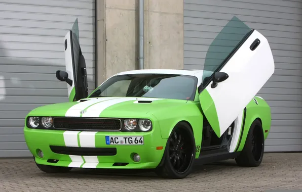 Picture tuning, door, Dodge, green, Dodge, Challenger, rear view, tuning, Muscle car, chelenzher, Muscle car, Wrapped, …