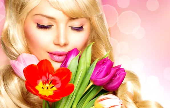Picture girl, eyelashes, model, blonde, spring. flowers
