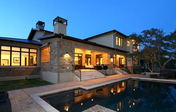 Picture Villa, the evening, pool, lighting, architecture