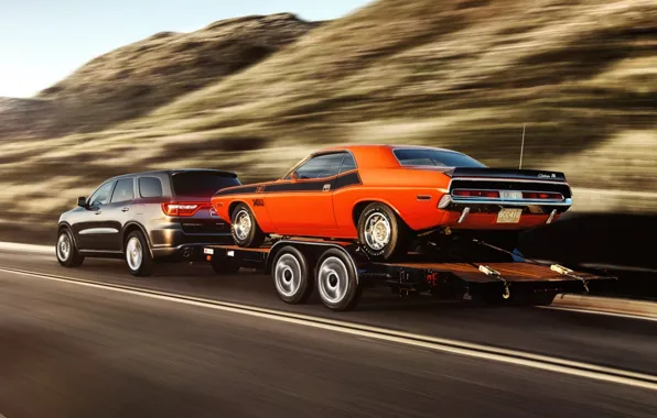 Picture road, background, Dodge, Dodge, Challenger, rear view, 1970, 340, and, Muscle car, Muscle car, Durango, …
