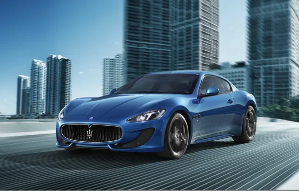 Picture road, blue, the city, movement, sport, Maserati, supercar, Maserati, Car, Blue, Sport, Granturismo, GranTurismo