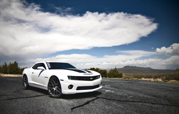 Picture white, clouds, mountains, white, Chevrolet, chevrolet, camaro ss, Camaro