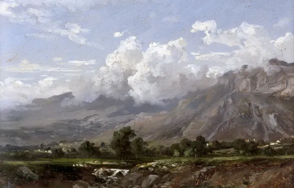 Picture clouds, nature, picture, Carlos de Haes, Mountain Landscape