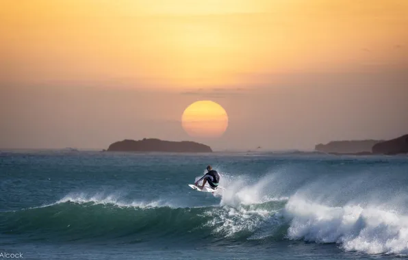 Picture wave, sunset, the ocean, surfing
