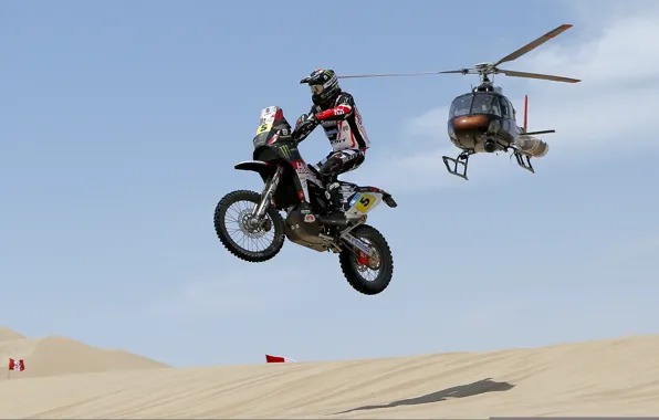 Picture the sky, Sand, Helicopter, Race, Shadow, Motorcycle, Dakar, Hang