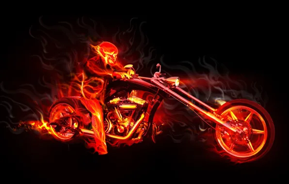 Picture flame, skull, Motorcycle