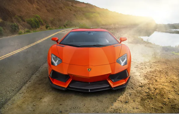 Picture supercar, orange, Lamborghini Aventador