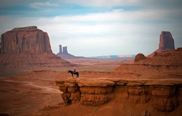 Picture landscape, mountains, horse, rider