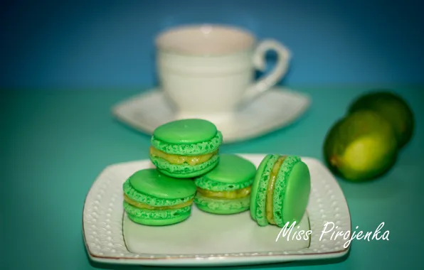 Picture green, food, cookies, plate, cakes, macaron