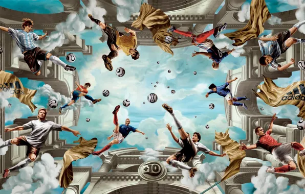 Picture football, balls, beckham, adidas, zidane, football, messi, kaka, ballack, cloud. the sky, cisse djibril