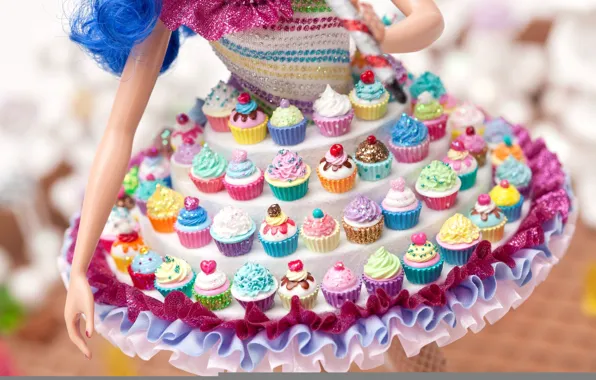 Picture doll, dress, sweets, cupcakes