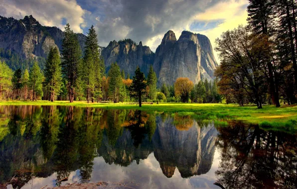 Picture water, trees, mountains, nature, lake, reflection, CA, USA, USA, Yosemite, Yosemite National Park