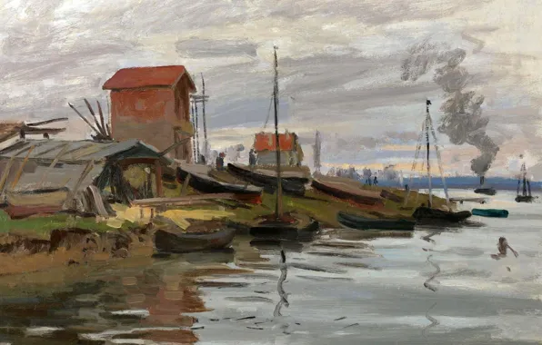 Picture landscape, house, river, picture, Claude Monet, The Seine at Petit-Gennevilliers