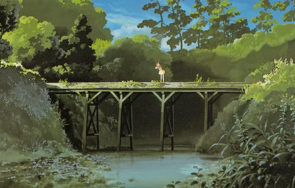 Picture summer, grass, foliage, river, Creek, my neighbor Totoro, searches, tonari no totoro, wooden bridge, satsuki …