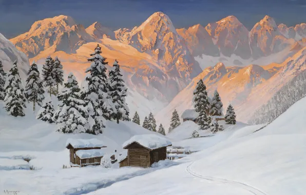 Picture snow, landscape, mountains, tree, Alps, gold, Alois Arnegger, .Winter