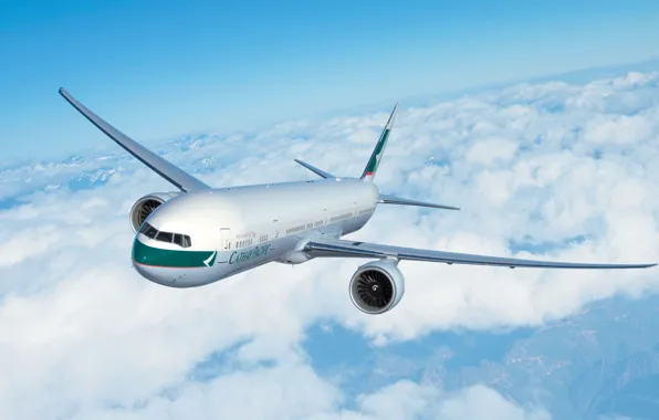 Picture The sky, Clouds, The plane, Wings, Aviation, Airbus, A330, In The Air, Flies, Cathay Pacific