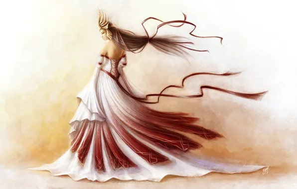Picture girl, tape, background, the wind, crown, dress, art