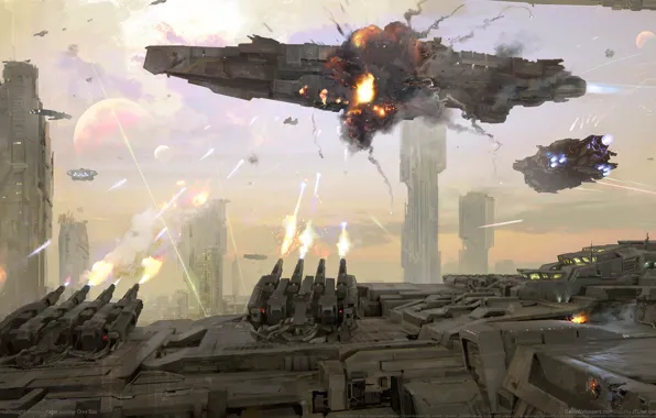 Picture space, rays, fiction, ships, battle, lasers, Dreadnought, game wallpapers
