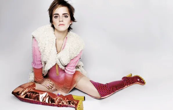 Picture girl, boots, dress, actress, brown hair, Emma Watson, Emma Watson