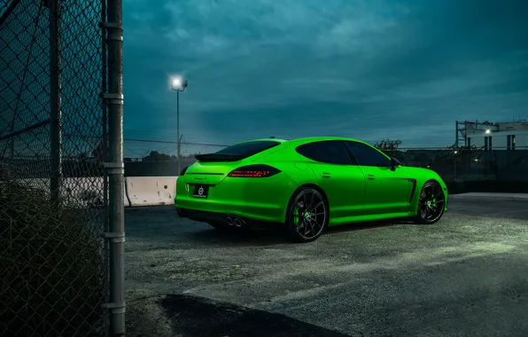 Picture Porsche, Panamera, Car, Green, Wheels, Rear, Rides, Tined