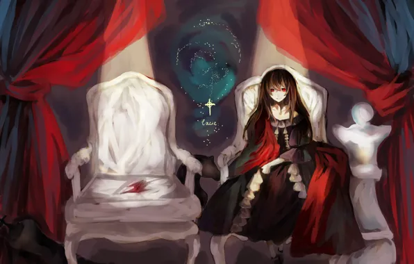 Picture cross, chair, chess, witch, red eyes, bloody, spot, Pandora hearts, Alice Baskerville